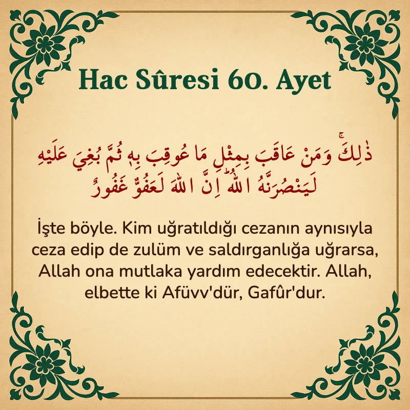 Hac Suresi 60. Ayet Arapça ve Türkçe meali