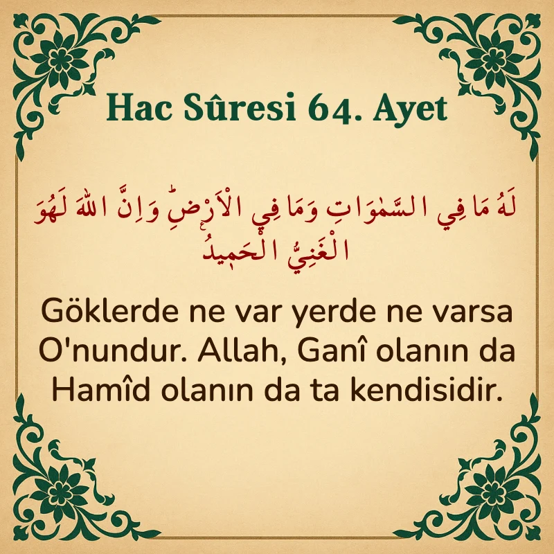 Hac Suresi 64. Ayet Arapça ve Türkçe meali