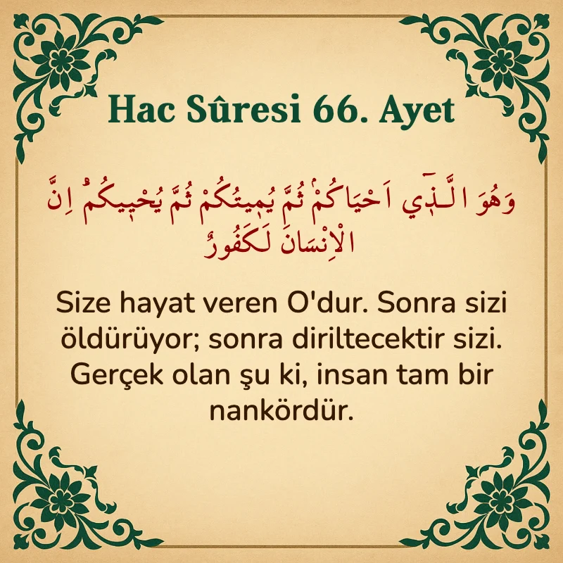 Hac Suresi 66. Ayet Arapça ve Türkçe meali