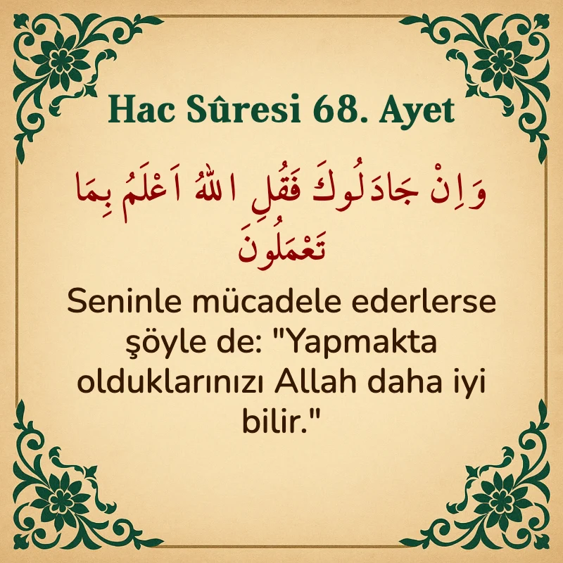 Hac Suresi 68. Ayet Arapça ve Türkçe meali