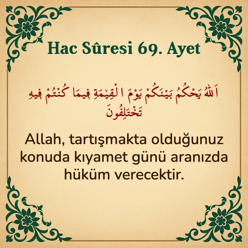 Hac Suresi 69. Ayet Arapça ve Türkçe meali