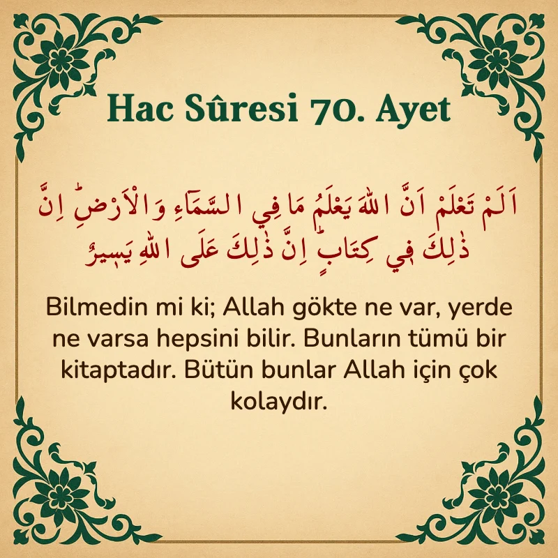 Hac Suresi 70. Ayet Arapça ve Türkçe meali