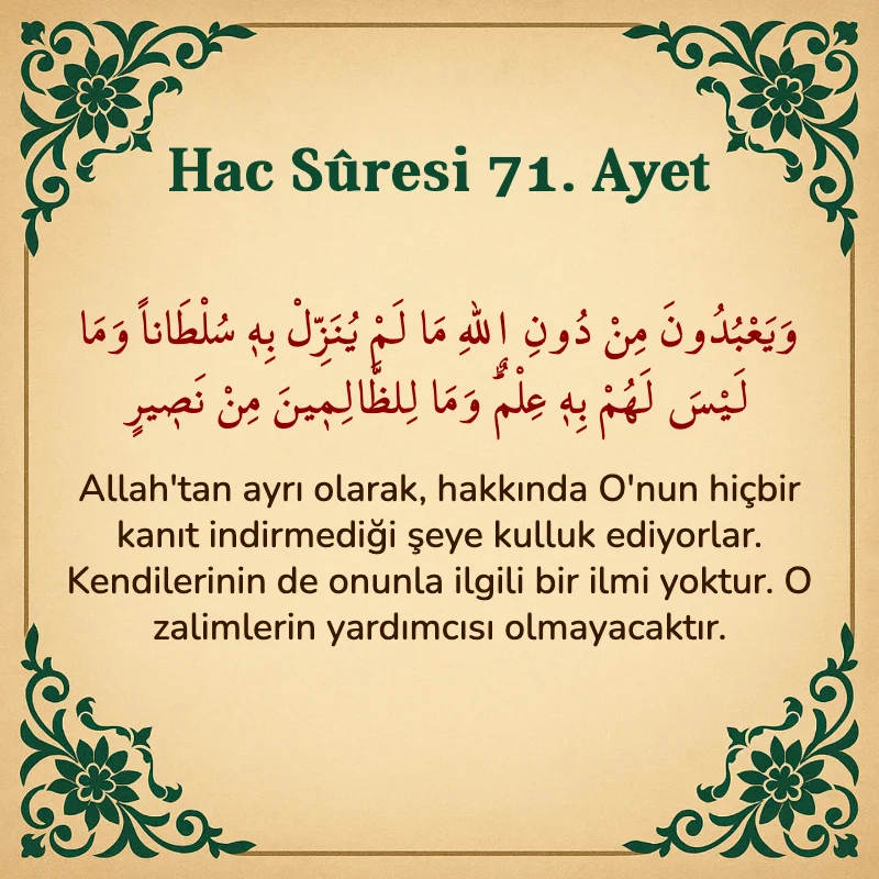 Hac Suresi 71. Ayet Arapça ve Türkçe meali
