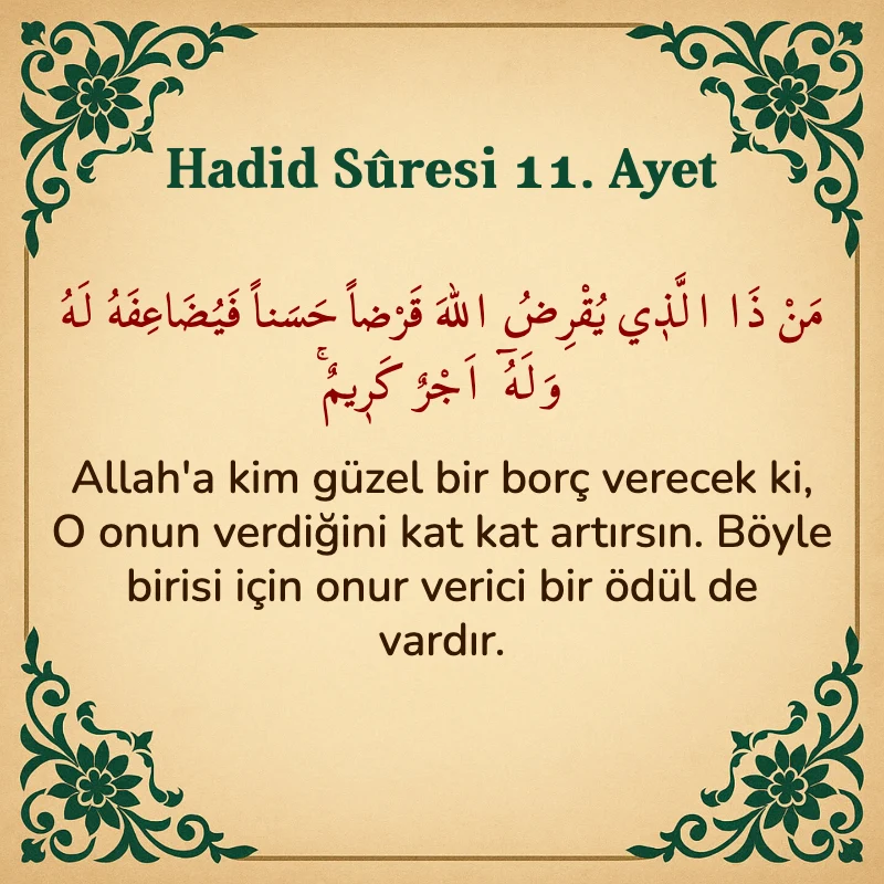 Hadid Suresi 11. Ayet Arapça ve Türkçe meali