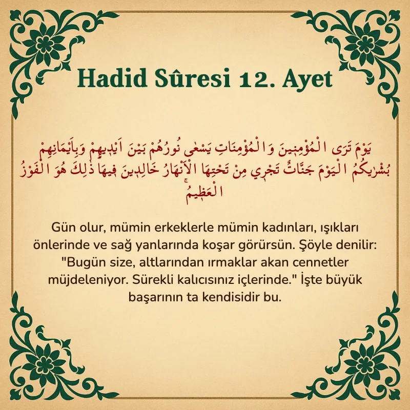 Hadid Suresi 12. Ayet Arapça ve Türkçe meali