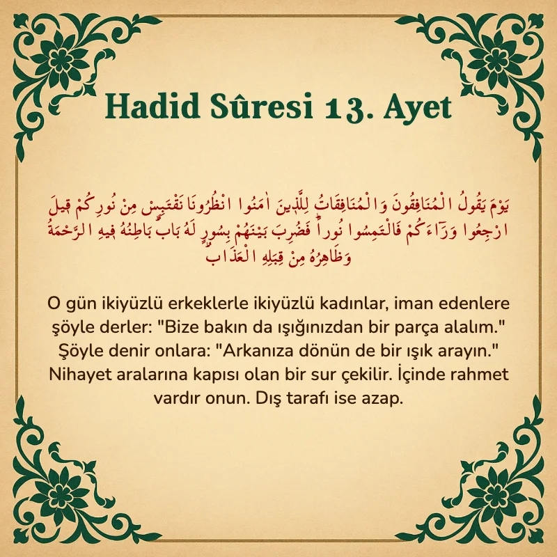 Hadid Suresi 13. Ayet Arapça ve Türkçe meali