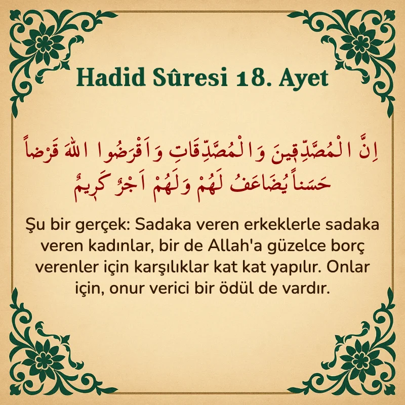 Hadid Suresi 18. Ayet Arapça ve Türkçe meali