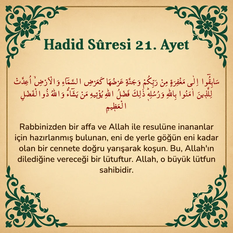 Hadid Suresi 21. Ayet Arapça ve Türkçe meali