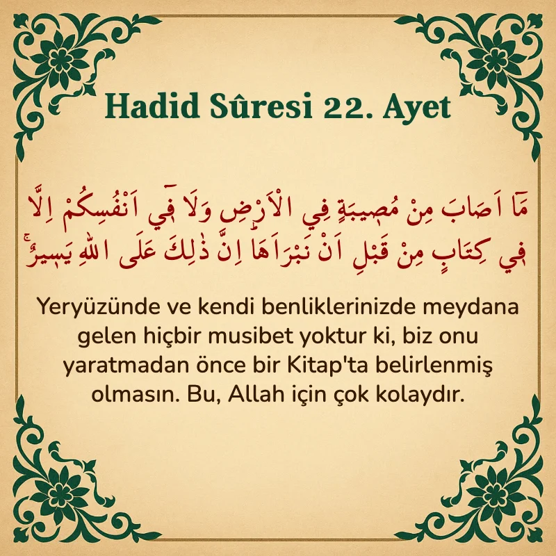 Hadid Suresi 22. Ayet Arapça ve Türkçe meali
