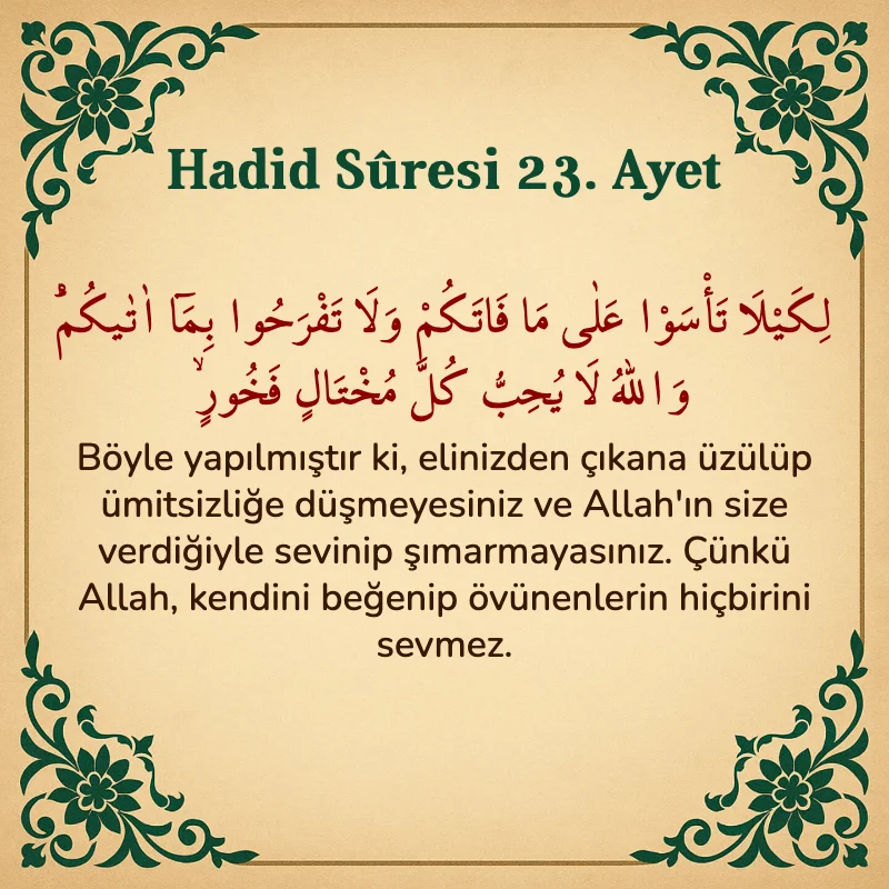Hadid Suresi 23. Ayet Arapça ve Türkçe meali