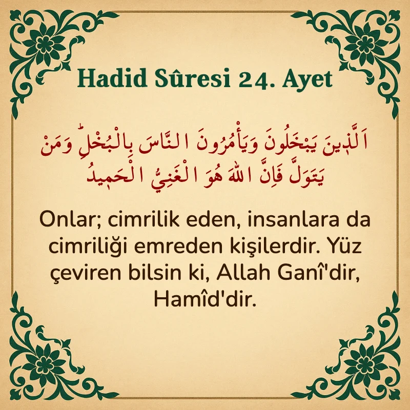 Hadid Suresi 24. Ayet Arapça ve Türkçe meali
