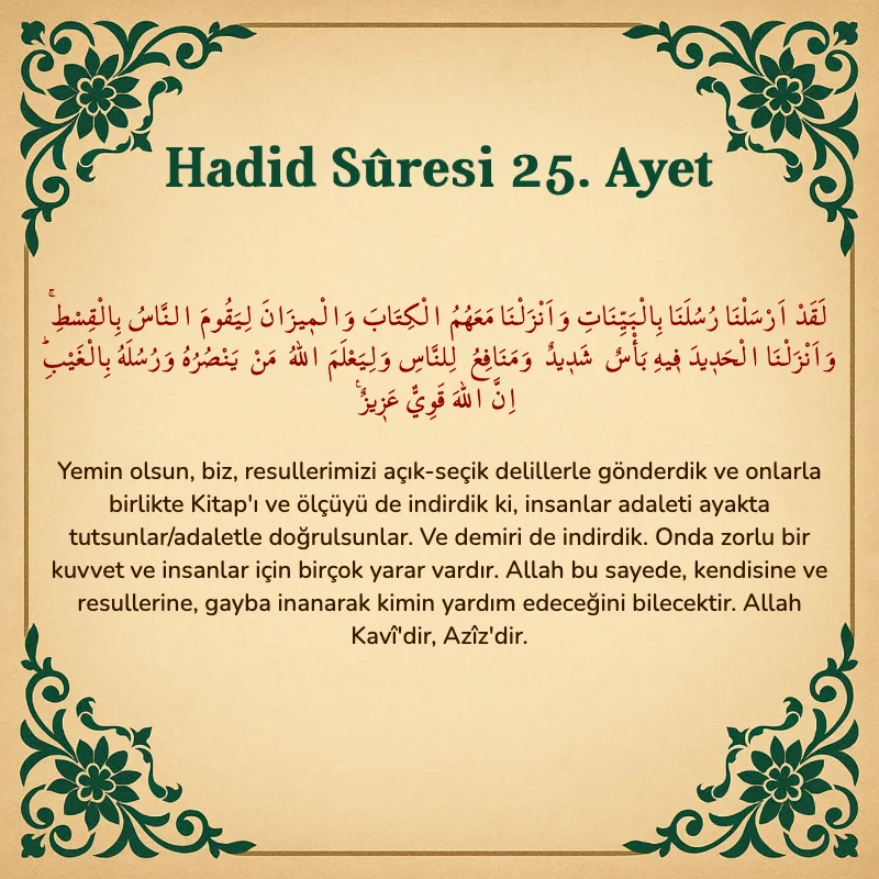 Hadid Suresi 25. Ayet Arapça ve Türkçe meali