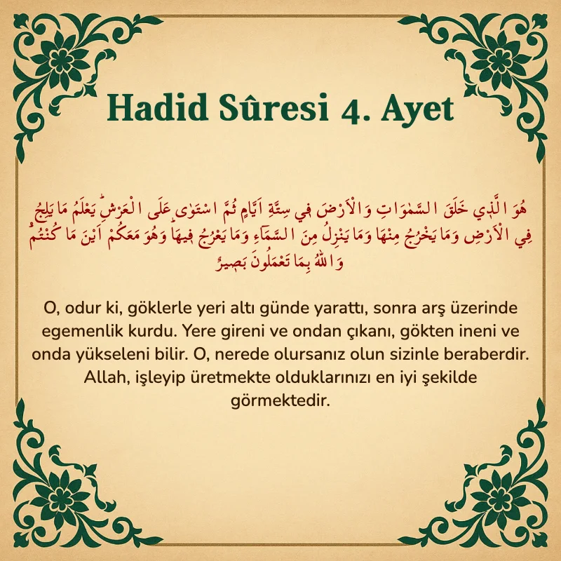 Hadid Suresi 4. Ayet Arapça ve Türkçe meali