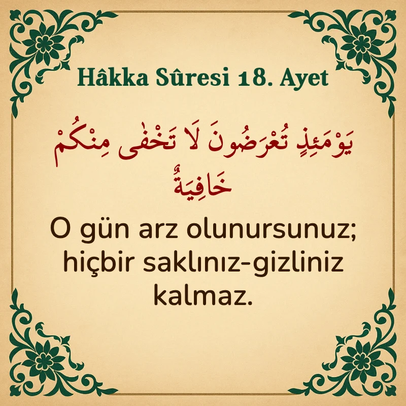 Hakka Suresi 18. Ayet Arapça ve Türkçe meali