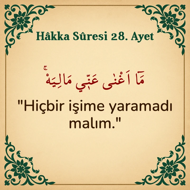 Hakka Suresi 28. Ayet Arapça ve Türkçe meali