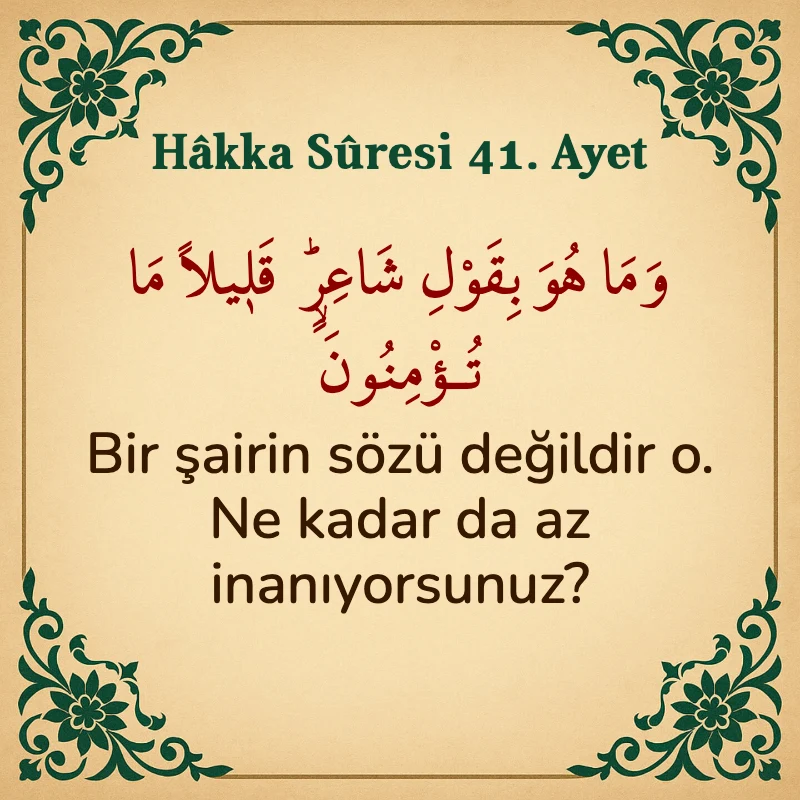 Hakka Suresi 41. Ayet Arapça ve Türkçe meali