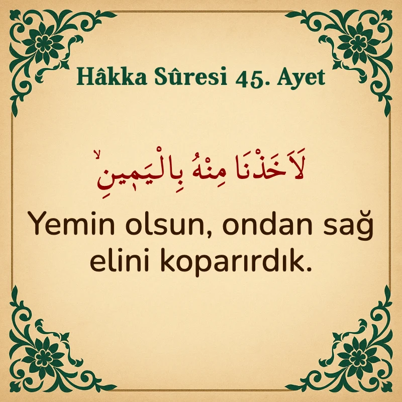 Hakka Suresi 45. Ayet Arapça ve Türkçe meali