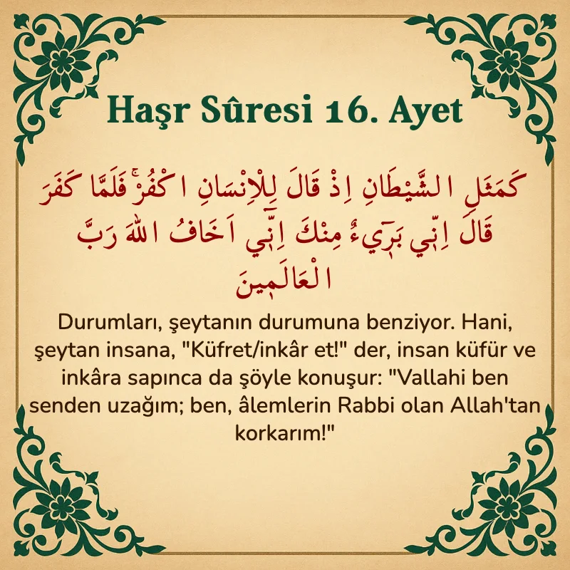 Haşr Suresi 16. Ayet Arapça ve Türkçe meali
