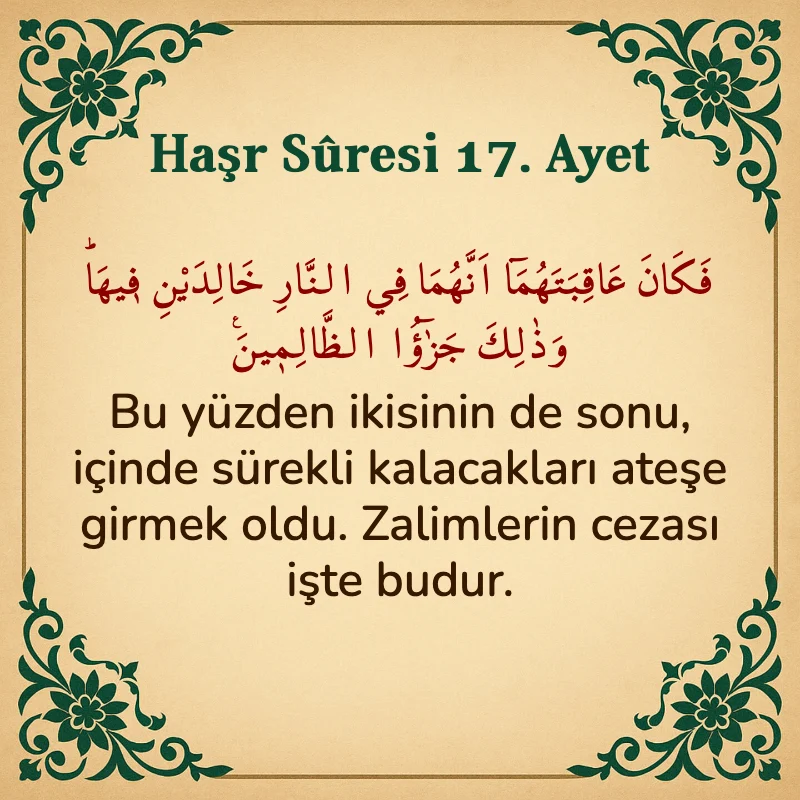 Haşr Suresi 17. Ayet Arapça ve Türkçe meali