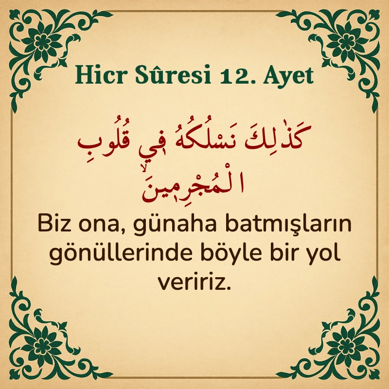 Hicr Suresi 12. Ayet Arapça ve Türkçe meali