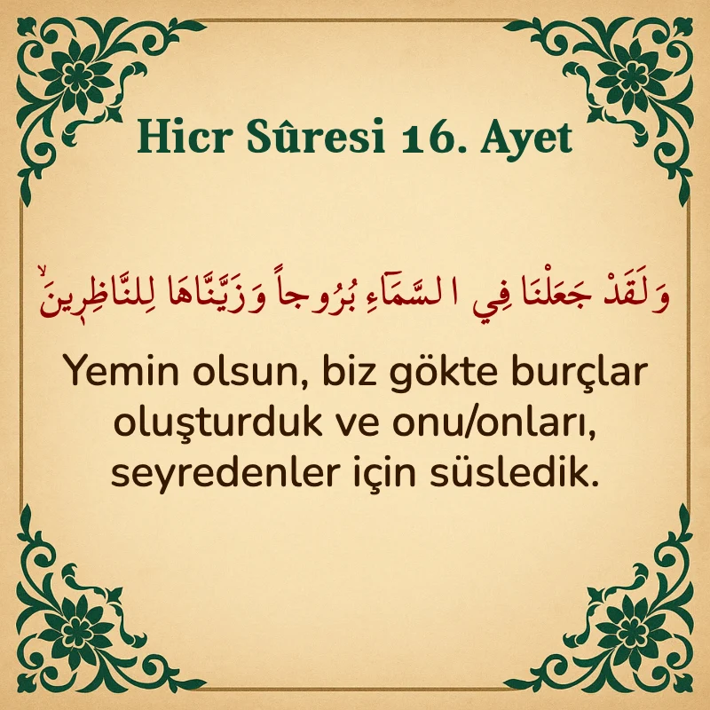 Hicr Suresi 16. Ayet Arapça ve Türkçe meali