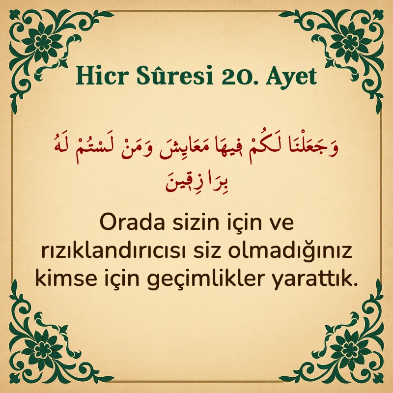 Hicr Suresi 20. Ayet Arapça ve Türkçe meali