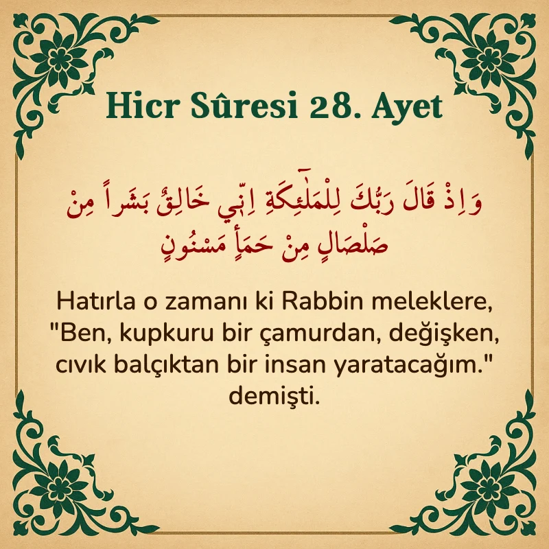 Hicr Suresi 28. Ayet Arapça ve Türkçe meali