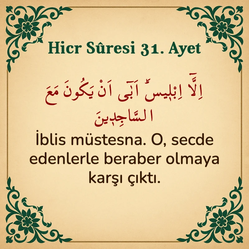 Hicr Suresi 31. Ayet Arapça ve Türkçe meali