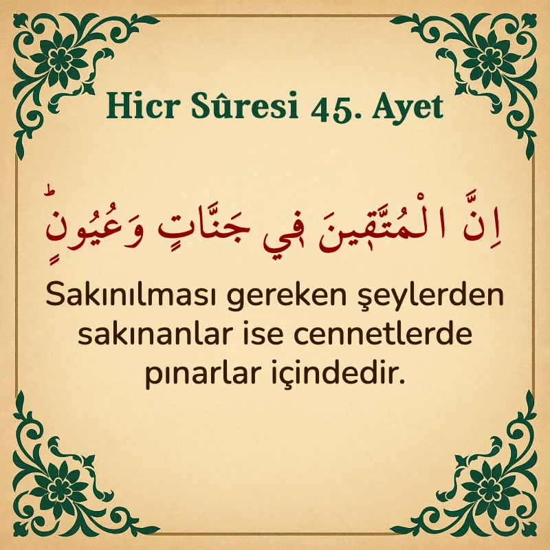 Hicr Suresi 45. Ayet Arapça ve Türkçe meali