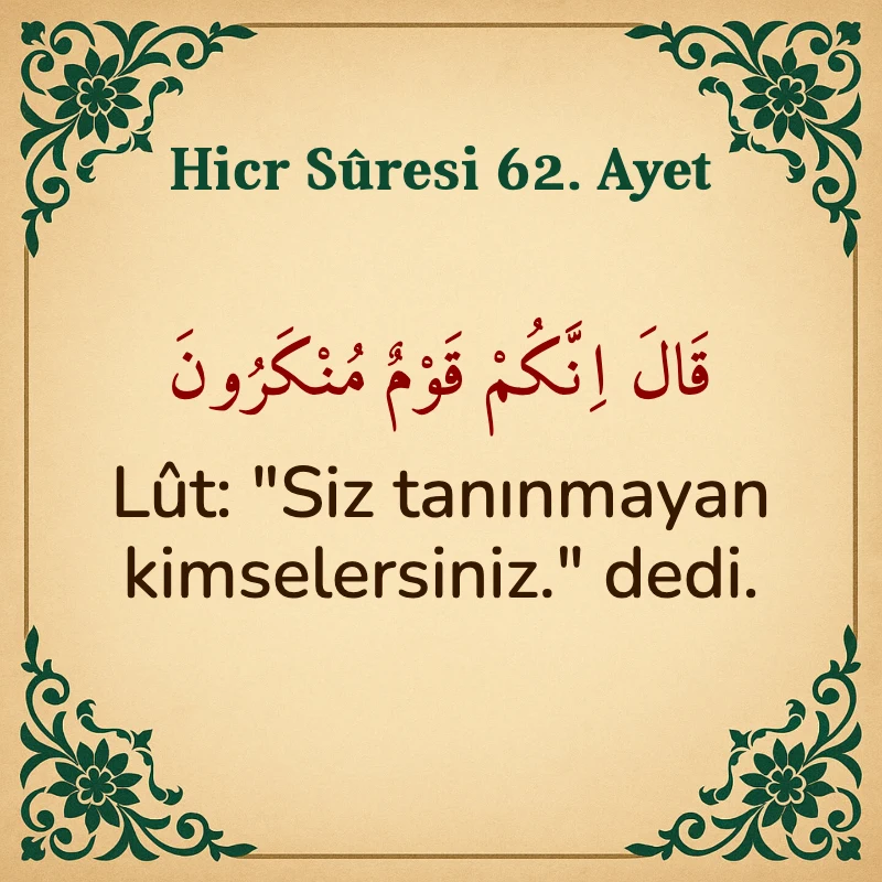 Hicr Suresi 62. Ayet Arapça ve Türkçe meali