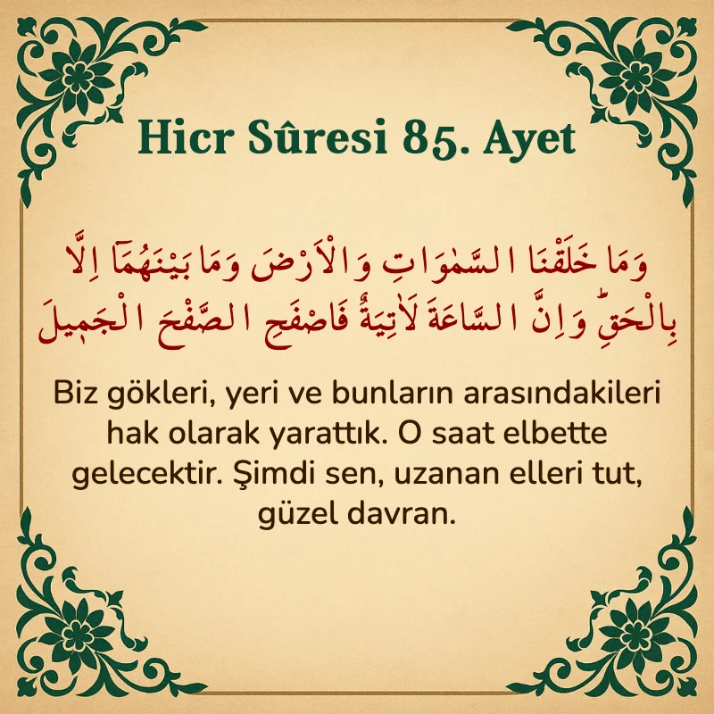 Hicr Suresi 85. Ayet Arapça ve Türkçe meali