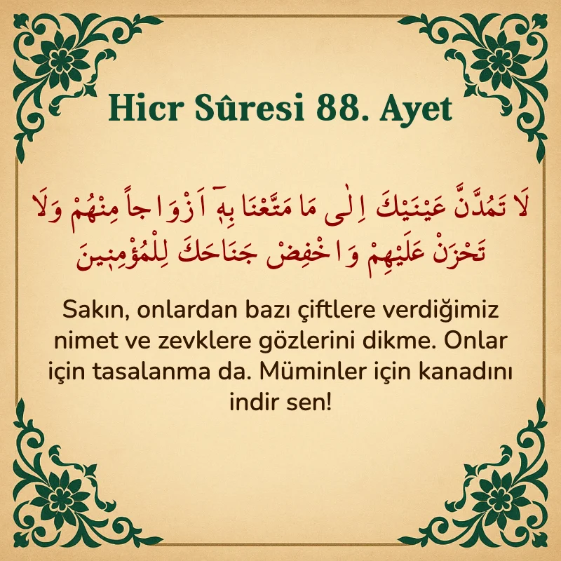 Hicr Suresi 88. Ayet Arapça ve Türkçe meali