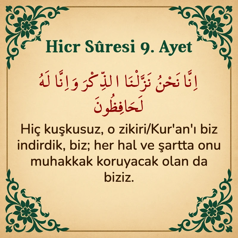 Hicr Suresi 9. Ayet Arapça ve Türkçe meali