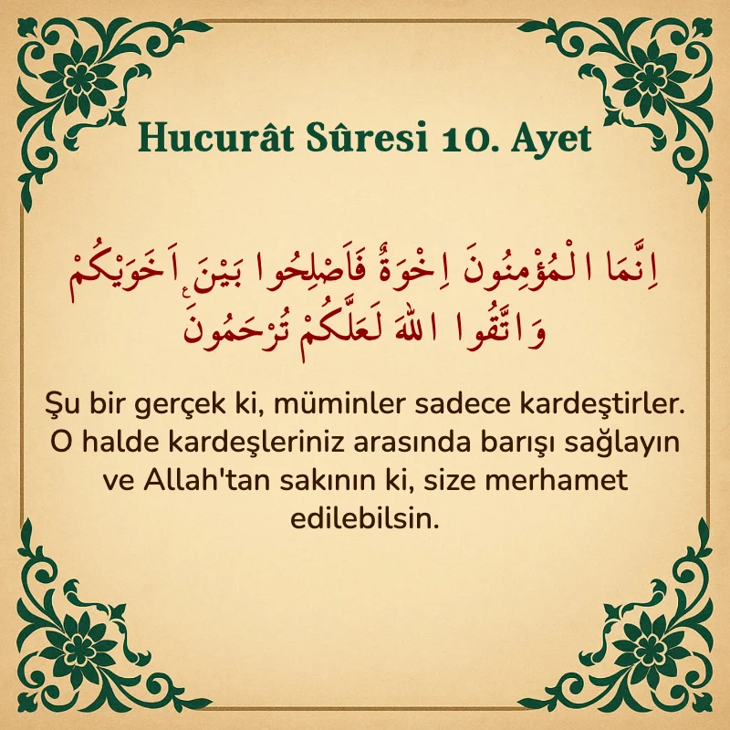 Hucurat Suresi 10. Ayet Arapça ve Türkçe meali
