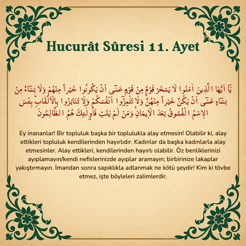 Hucurat Suresi 11. Ayet Arapça ve Türkçe meali