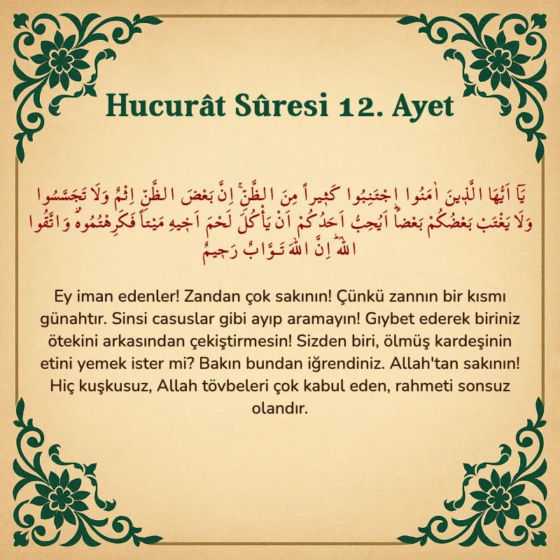 Hucurat Suresi 12. Ayet Arapça ve Türkçe meali