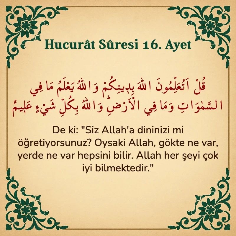 Hucurat Suresi 16. Ayet Arapça ve Türkçe meali