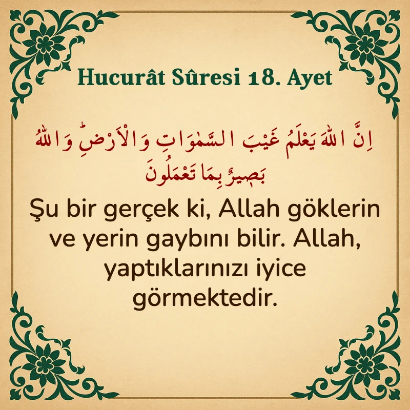 Hucurat Suresi 18. Ayet Arapça ve Türkçe meali