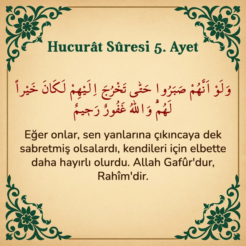 Hucurat Suresi 5. Ayet Arapça ve Türkçe meali