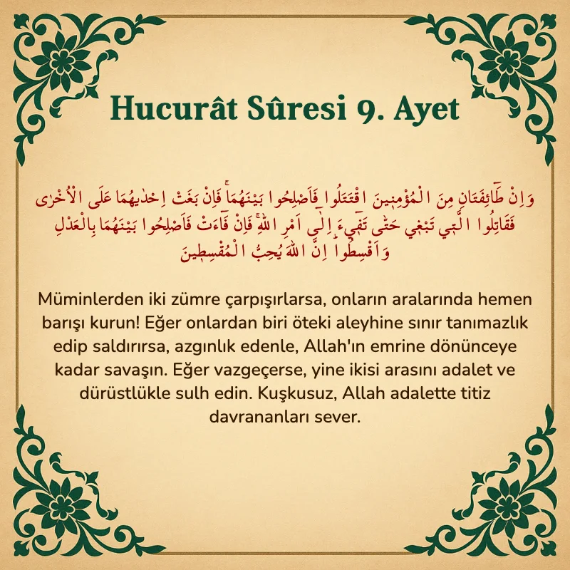 Hucurat Suresi 9. Ayet Arapça ve Türkçe meali