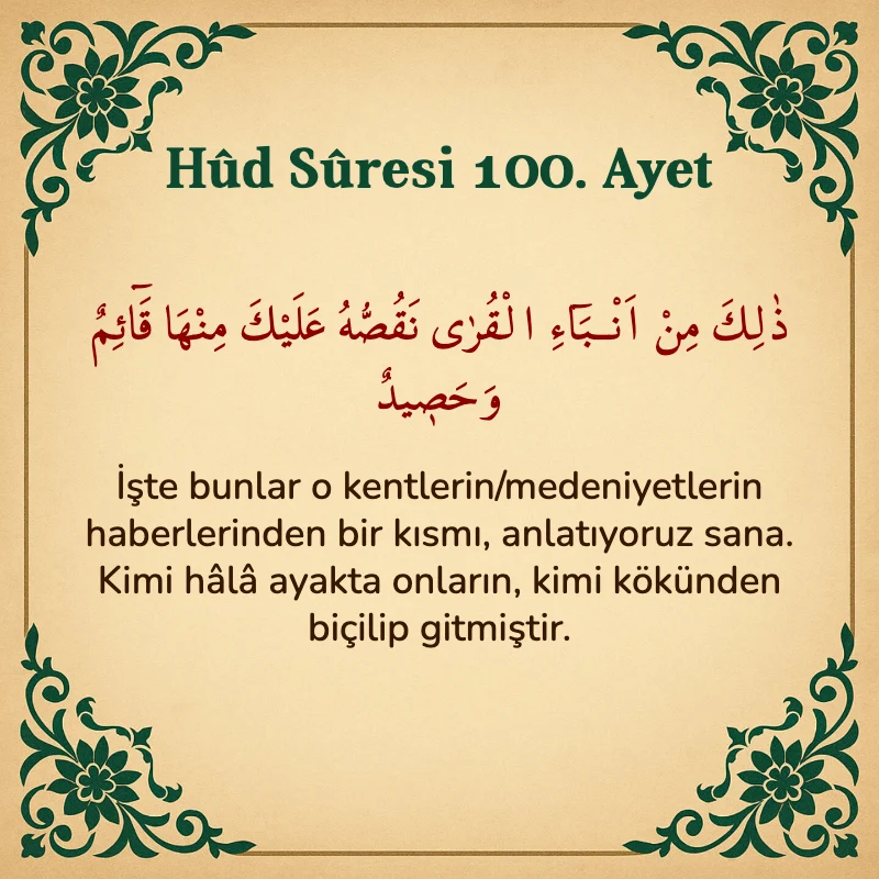 Hûd Sûresi 100. Ayet Arapça ve Türkçe meali