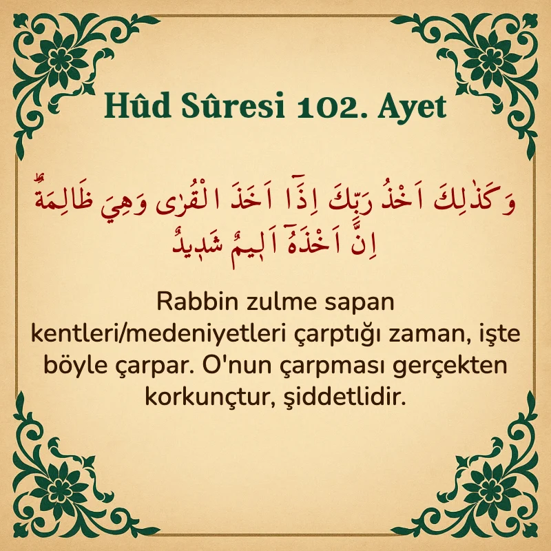 Hûd Sûresi 102. Ayet Arapça ve Türkçe meali