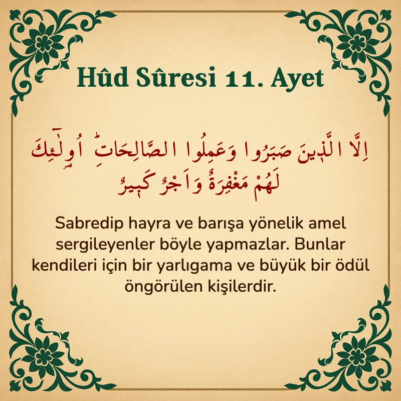 Hûd Sûresi 11. Ayet Arapça ve Türkçe meali