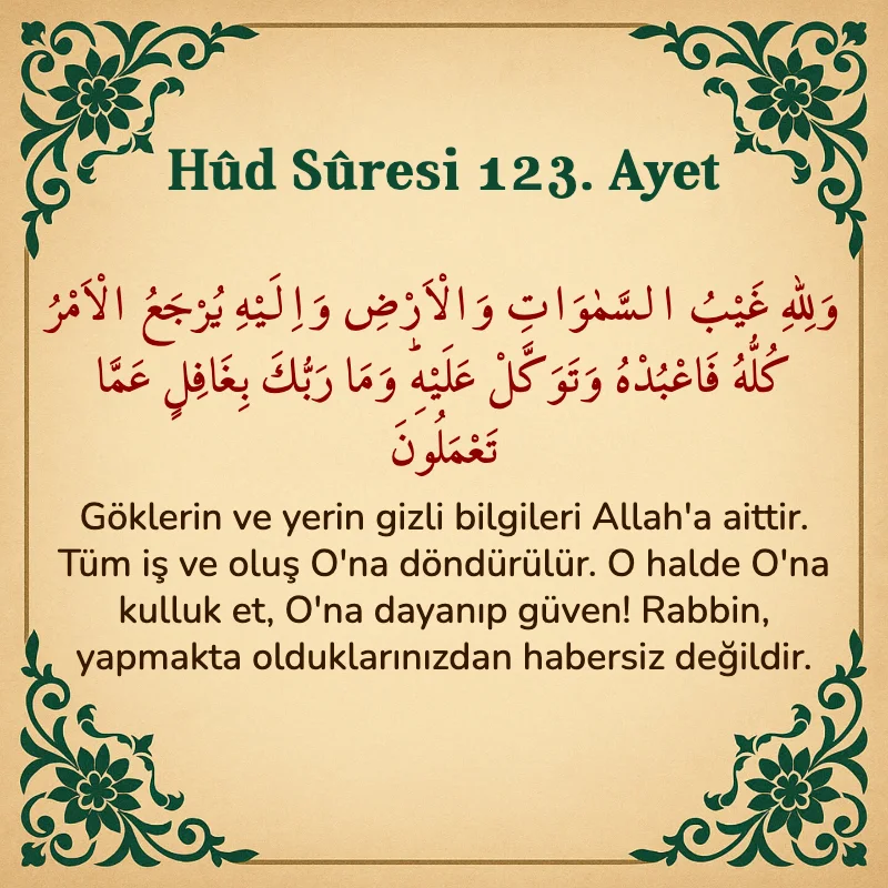 Hûd Sûresi 123. Ayet Arapça ve Türkçe meali