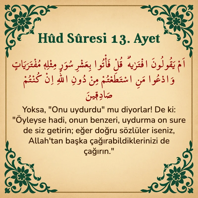 Hûd Sûresi 13. Ayet Arapça ve Türkçe meali