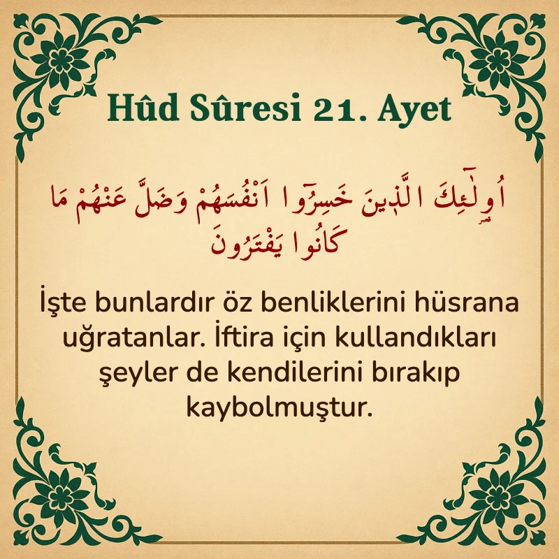 Hûd Sûresi 21. Ayet Arapça ve Türkçe meali