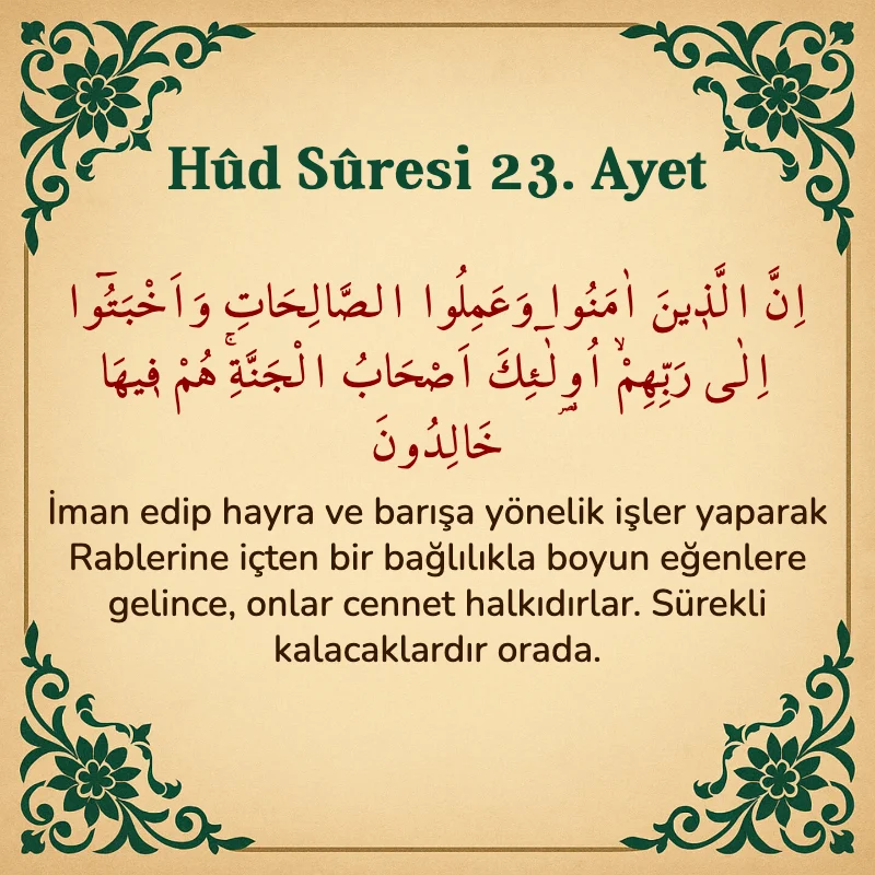 Hûd Sûresi 23. Ayet Arapça ve Türkçe meali
