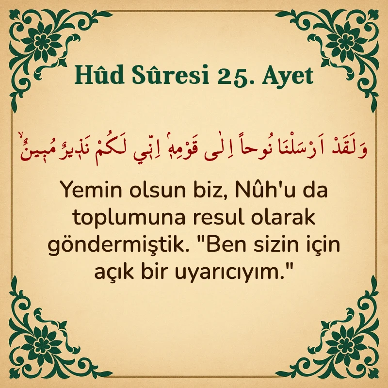 Hûd Sûresi 25. Ayet Arapça ve Türkçe meali