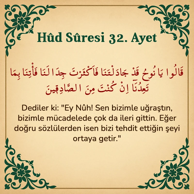 Hûd Sûresi 32. Ayet Arapça ve Türkçe meali
