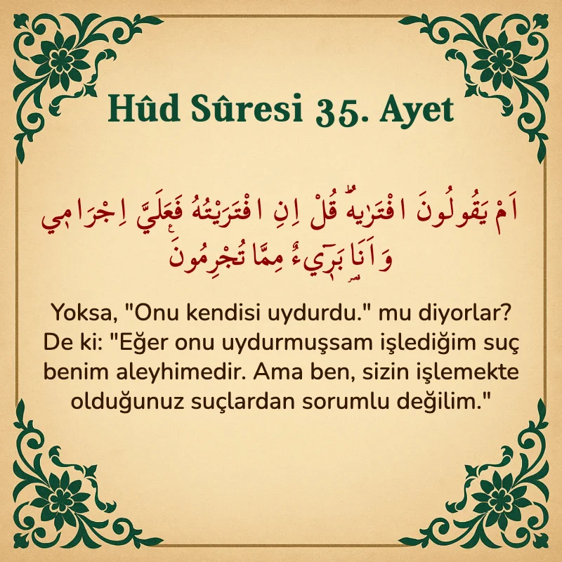 Hûd Sûresi 35. Ayet Arapça ve Türkçe meali